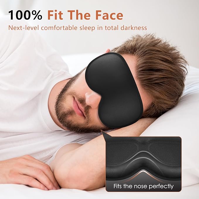 Sleep Mask for Side Sleeper Women Men, Eye Mask for Sleeping Light Blocking, 3D Contoured Cup Sleeping Mask, Soft Breathable Sleep Eye Mask with Adjustable Elastic Strap for Travel (Black)-Velvo Beauty
