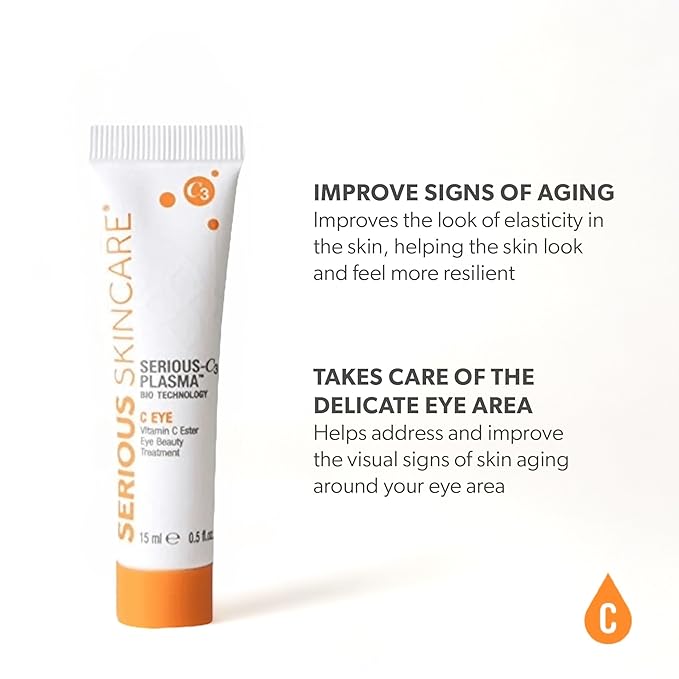 Serious Skincare - C3 Vitamin C Ester Eye Beauty Treatment with Hyaluronic Acid - For Dull & Dry Under Eyes - Soothing C3 Plasma Gel Formula for Fine Lines, Wrinkles, Discoloration - 0.5 oz.-Velvo Beauty