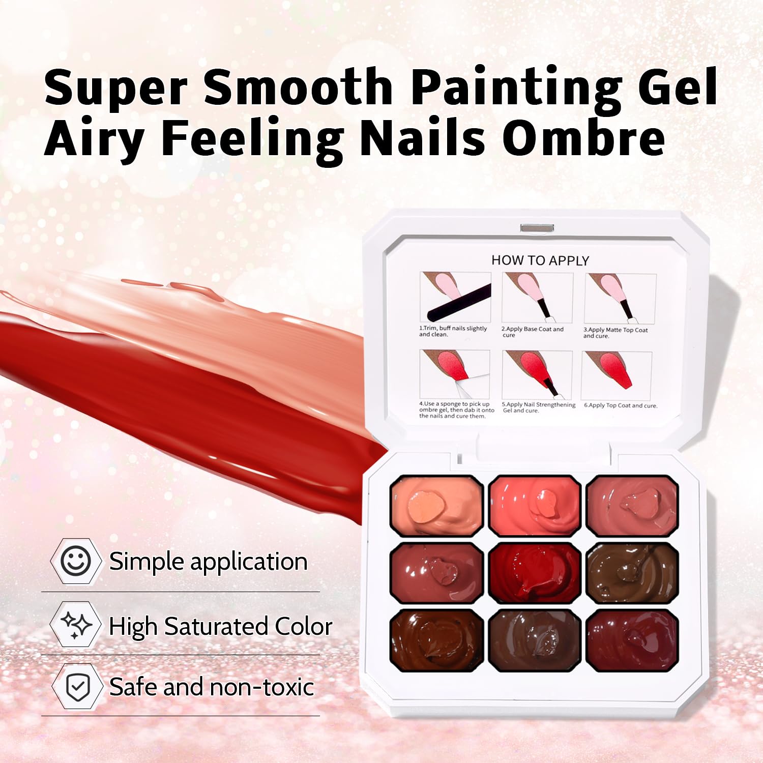 Sponge Pat Paint Nail Gel, 9 Colors Ombre Nails Gradient Gel Nail Blush Blooming Aura Nails Drawing Stripper Floral Painting Nail Art, No Wipe, UV/LED Curing (9 Colors E)-Velvo Beauty