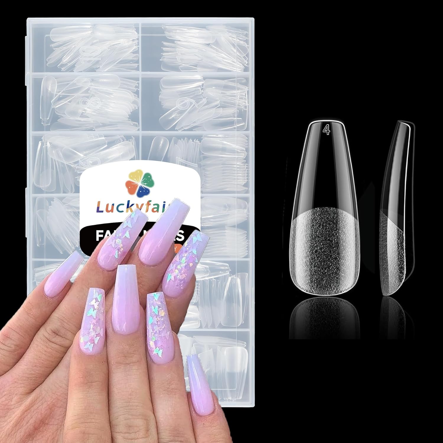 Long Coffin Nails Tips Half Matte 504pcs Long Coffin Nails Full Cover False Fake Press On Nails Easily DIY Art Salon Nail Extensions, 12 Sizes Luckyfairy-Velvo Beauty