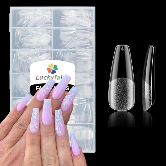 Long Coffin Nails Tips Half Matte 504pcs Long Coffin Nails Full Cover False Fake Press On Nails Easily DIY Art Salon Nail Extensions, 12 Sizes Luckyfairy-Velvo Beauty