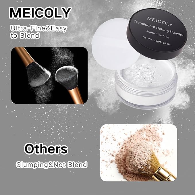 MEICOLY Talc-Free Setting Powder with Sifter,Long Lasting Loose Face Powder,Translucent Powder Colorset Powder,Matte Finishing White Face Paint Setting Powder for Halloween SFX Makeup,Oil Control-Velvo Beauty