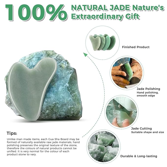 Gua Sha Guasha Facial Tools - Guasha Tool for Face Gua Sha Jade Stone Larbois Gua Sha Scraping Massage Tool for Face and Body SPA Acupuncture Therapy Relieve Muscle Tension Reduce Puffiness (Green)-Velvo Beauty