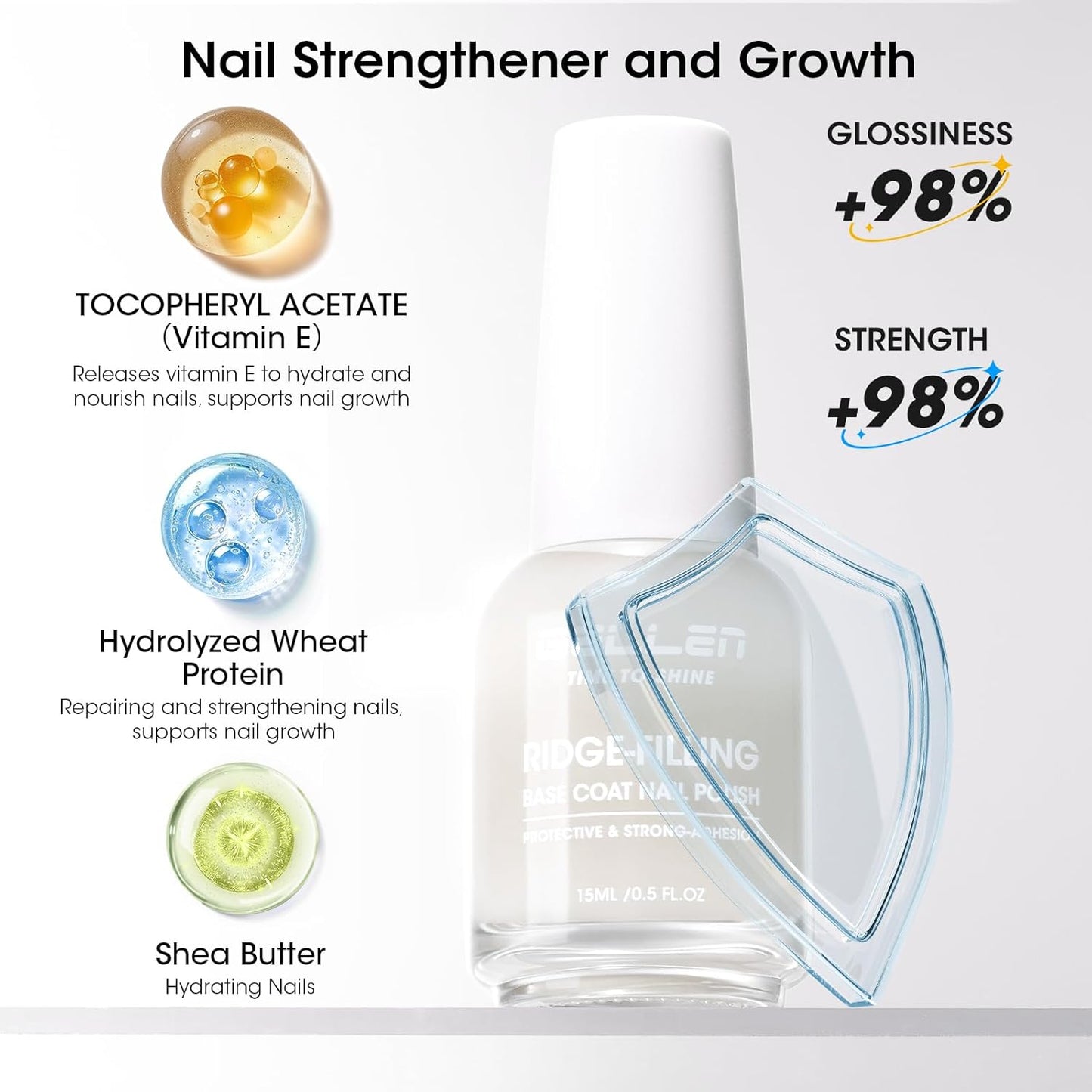 GELLEN Tinted Milky White Ridge Filler For Nails, Clear Nail Polish Ridge Filling Base Coat, Nail Strengthener and Growth, Hydrate Strengthen Nourish Damaged Dry Nails, Shea Butter & Vit E & Protein-Velvo Beauty