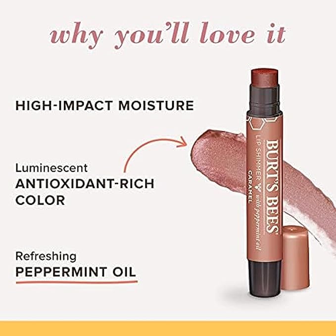Burt's Bees Shimmer Lip Tint Set, Tinted Lip Balm Stick, Moisturizing for All Day Hydration with Natural Origin Glowy Pigmented Finish & Buildable Color, Caramel (4-Pack)-Velvo Beauty