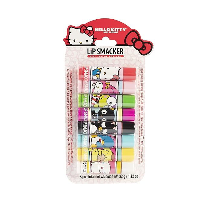 Lip Smacker Sanrio Hello Kitty and Friends 8-Piece Flavored Lip Balm, Clear, For Kids, My Melody, Little Twin Stars, and Chococat-Velvo Beauty