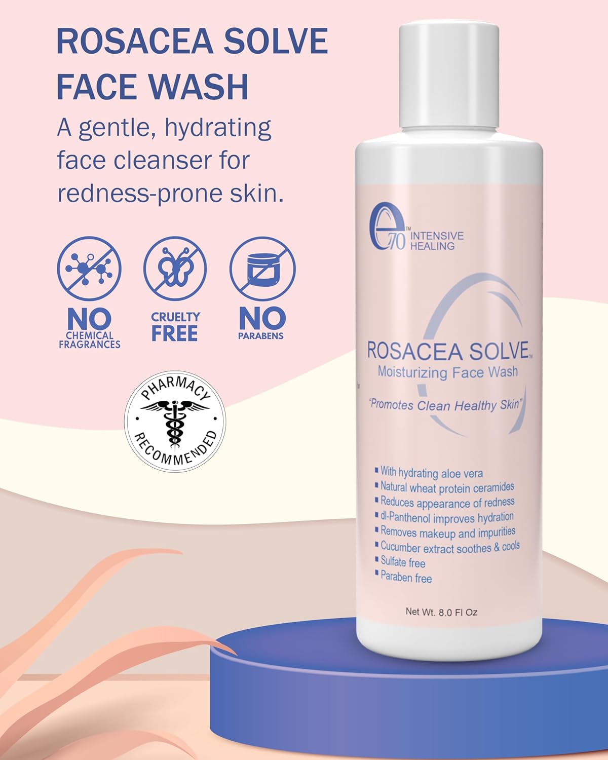 Rosacea Treatment Skincare Face Wash for Women & Men - Gentle Face Cleanser Moisturizer Redness Reducing Skin Care with Aloe Vera, Hyaluronic Acid & Fruit Extracts, Made in USA (8 fl. oz)-Velvo Beauty