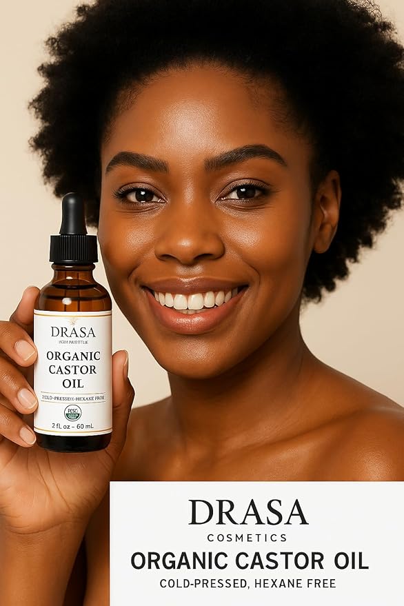 Organic Castor Oil– 100% Pure, Extra Virgin (2oz Glass Bottle), Cold-Pressed, Hexane-Free, Promotes Growth of Hair, Eyebrows & Eyelashes, For Castor Oil Packs, With Free Eyebrow Brush-Velvo Beauty