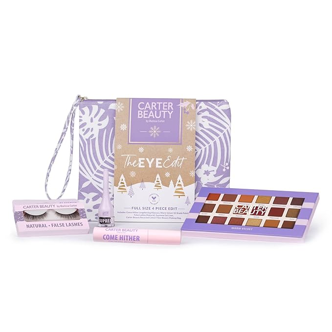 Carter Beauty The Eye Edit - Accentuates The Eyes - Transform Your Eye Makeup Look - Includes Mascara, Eyeshadow Palette, Gel Liner, Natural False Lashes - Vegan And Paraben Free - 5 Pc Gift Set-Velvo Beauty