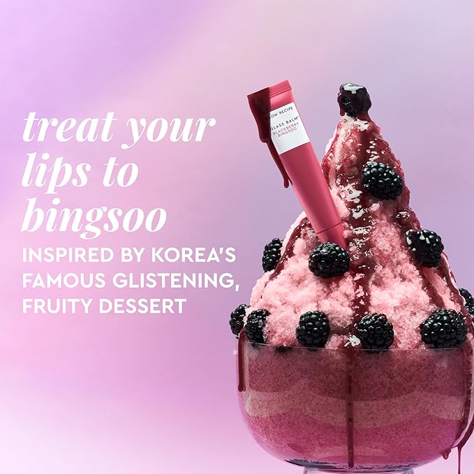 Glow Recipe Glass Balm Lip Treatment - 12Hr Hydrating Lip Balm & Moisturizer with Hyaluronic Acid to Smooth, Plump & Protect from Dryness - Sheer Berry High Shine Tint, Blackberry Bingsoo (15 ml)-Velvo Beauty