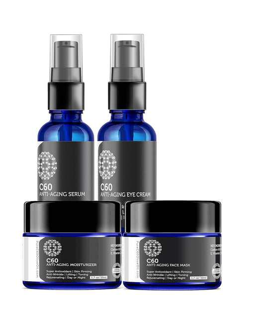 C60 Complete Skin Care Solution - Anti Aging Moisturizer, Mask, Eye Cream and Serum with Carbon 60 Superantioxidant - Brightening for Dark Spots, Even Skin Tone, Eye Area, Fine Lines & Wrinkles-Velvo Beauty