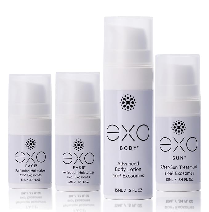 Exoceuticals EXO Travel Kit for Women | Unprecedented Hydration | Innovative Skin Care | 4 travel-sized bottles (1 EXO BODY™, 1 EXO SUN™, 2 EXO FACE®) | 35ML / 1.18 fl oz-Velvo Beauty