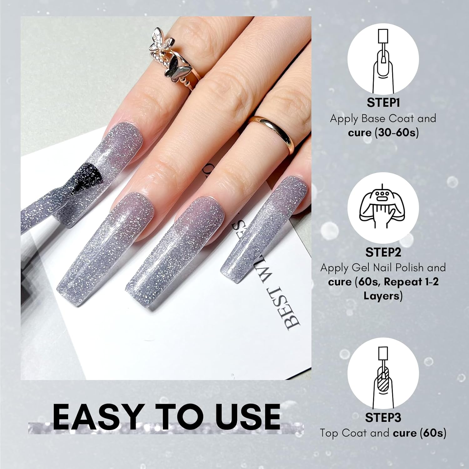 Makartt Glitter Gel Nail Polish - Flash Grey Diamond Reflective Sparkly Gel, UV LED Soak Off for Nail Art Designs, 15ml DIY Home Salon Manicure-Velvo Beauty
