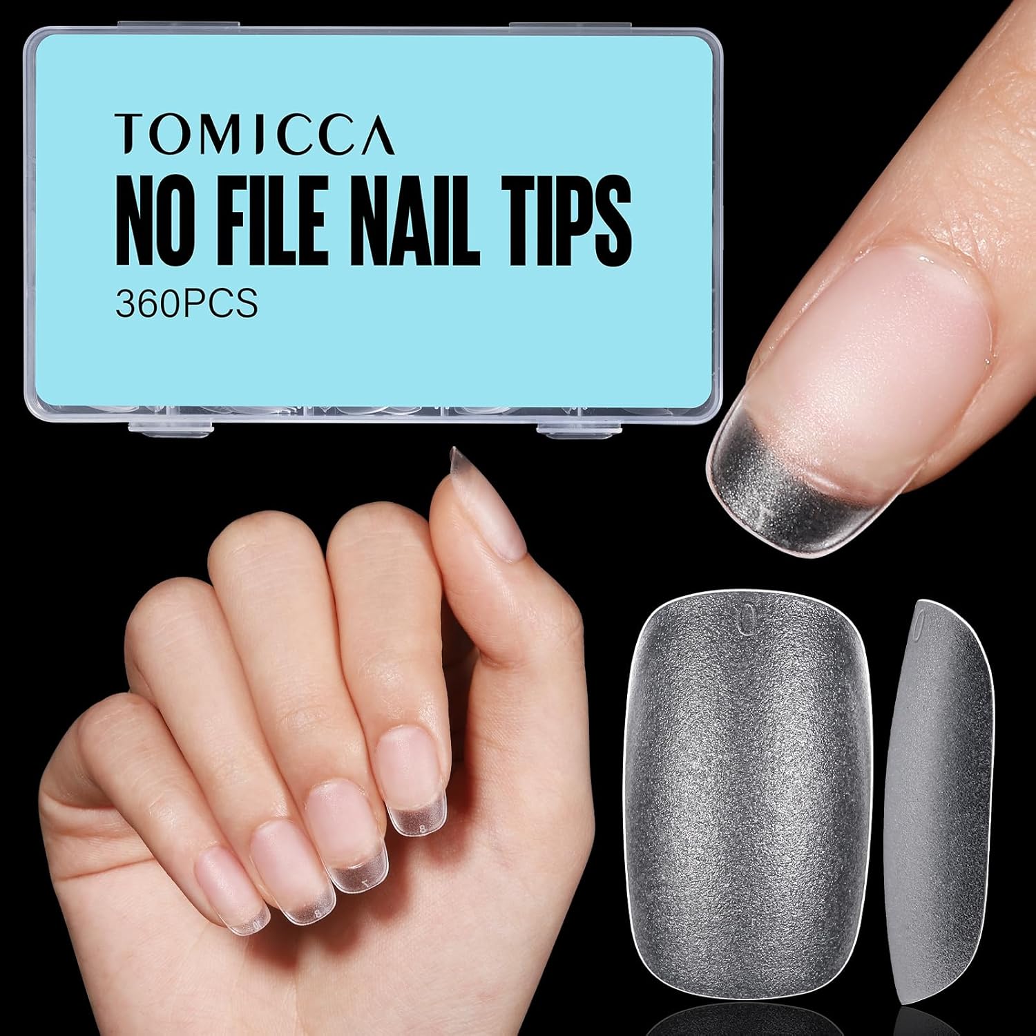 TOMICCA Oval Nail Tips - 15 Size Full Matte Gel Tips, 360PCS Pre-shaped No Need Nail Files and Base Coat Full Cover Nail Tips for Nail Extensions-Velvo Beauty