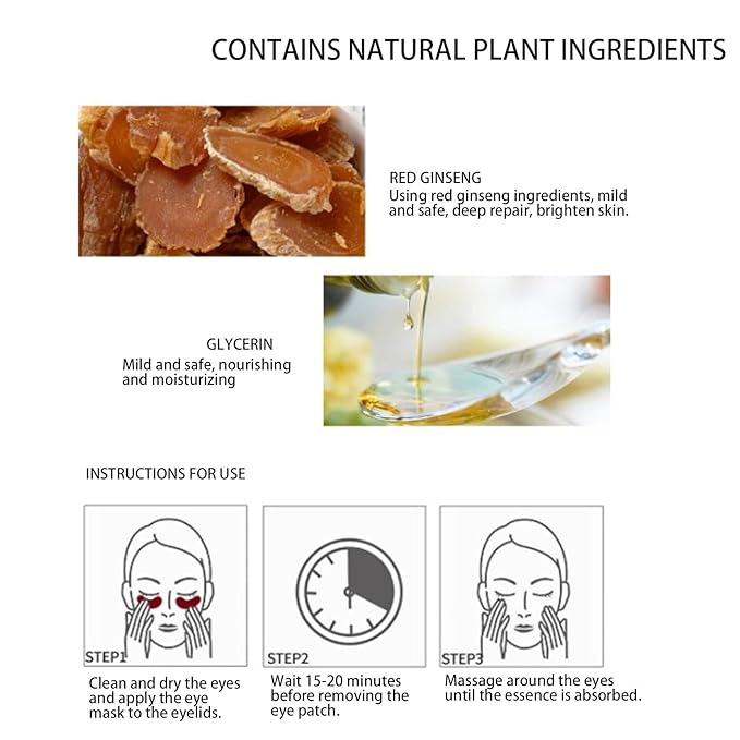 Eye Patches, 20PCS Red Ginseng Repair Eye Moisturizing Nourishing Eye Patch Firming Pad Dark Circles Crystal Collagen 3g for Wrinkles, Puffy Eyes-Velvo Beauty
