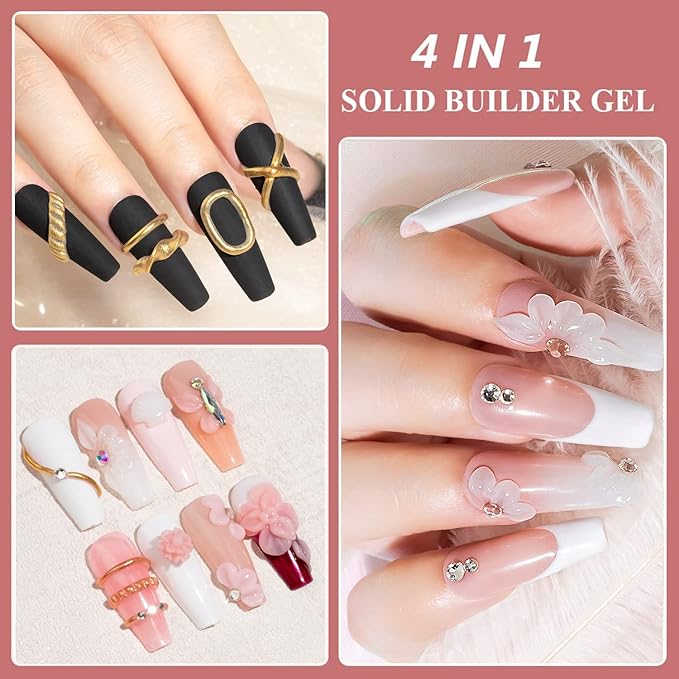 MIZHSE Solid Builder Gel, Nail Sculpture Gel Non-Sticky 4 Colors Nude Clear White Pink Hard Builder Nails UV LED Nail Extension for Salon Manicure Home DIY-Velvo Beauty