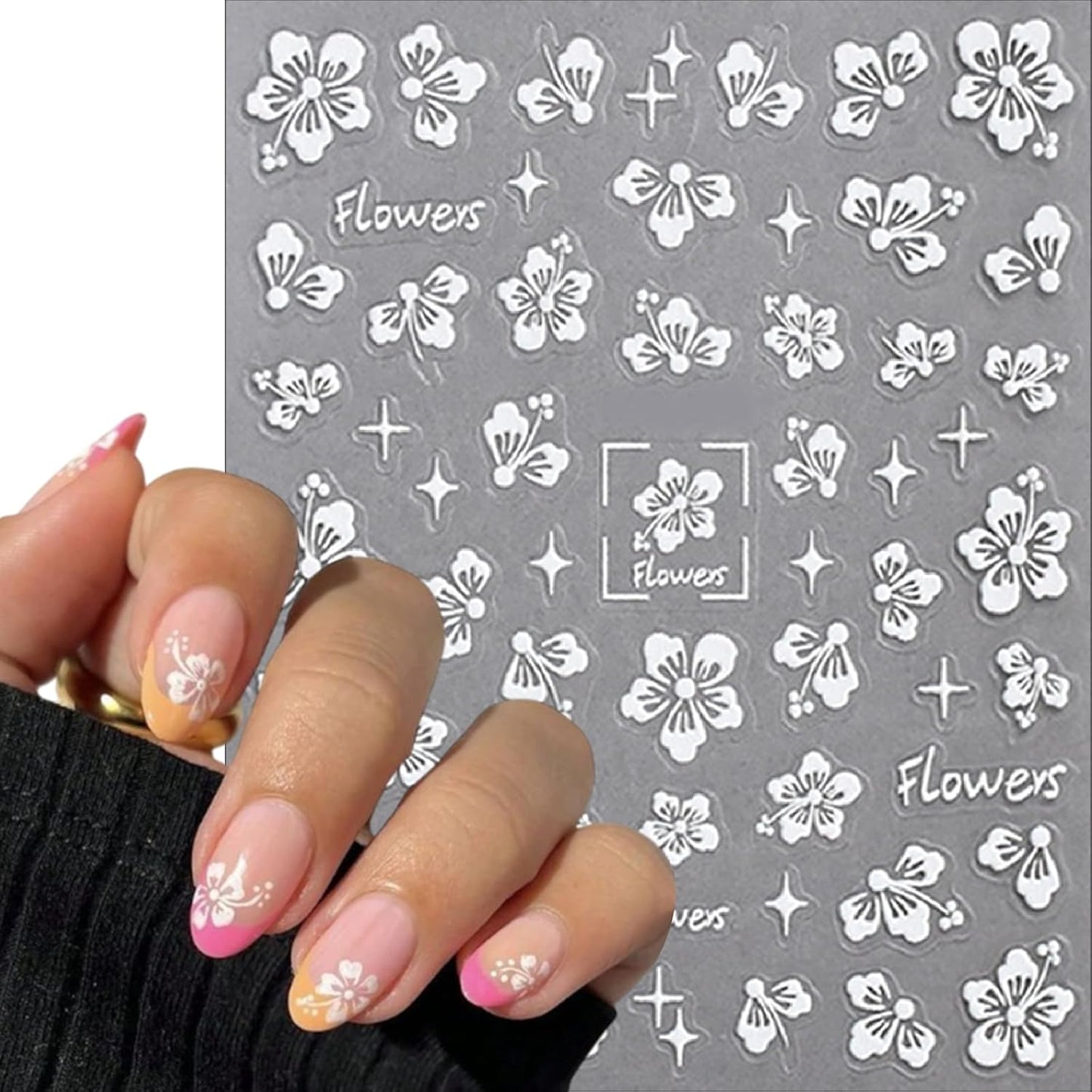 Flower Nail Stickers 5D Embossed Hollow Out Flower Nail Decals Pink Purple White Floral Designs Summer Cute Flowers Decals Pegatinas Uñas for Women DIY Manicure Decoration Accessories 3Sheets-Velvo Beauty