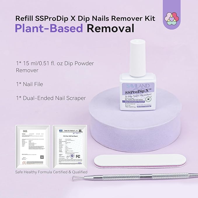 SAVILAND Pro Dip Powder Remover Kit - Gentle & Easy Dip Nail Removal Nail File & Scraper for Home Use, No Need Soaking & Wrapping (0.5 Fl Oz)-Velvo Beauty