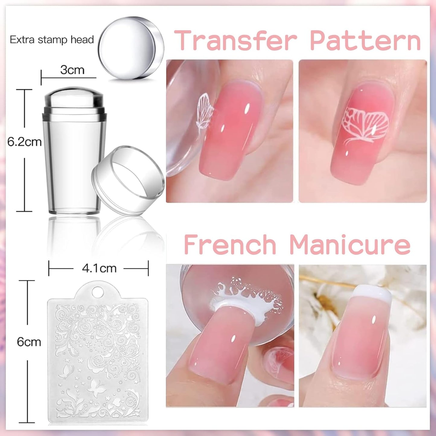 Biutee Nail Stamper Kit Nail Art Stamping Plate Set 8 Stamping Nail Polish Gel 12 Stamp Plate Jelly Silicone Stamper Flower Animal Lace Girl Star Rose Love Template Tool Supplies Halloween Design-Velvo Beauty