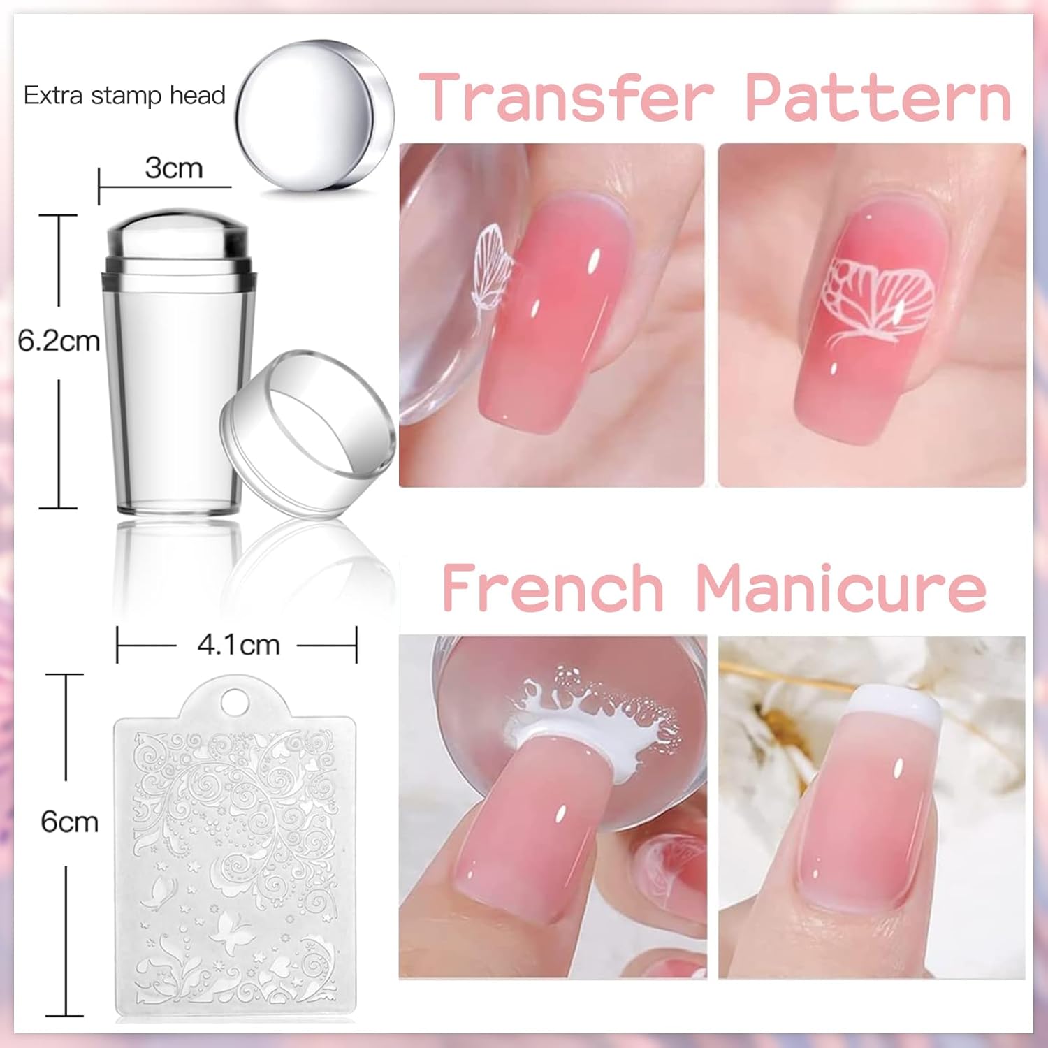 Biutee Nail Stamper Kit Nail Art Stamping Plate Set 8 Stamping Nail Polish Gel 12 Stamp Plate Jelly Silicone Stamper Flower Animal Lace Girl Star Rose Love Template Tool Supplies Halloween Design-Velvo Beauty