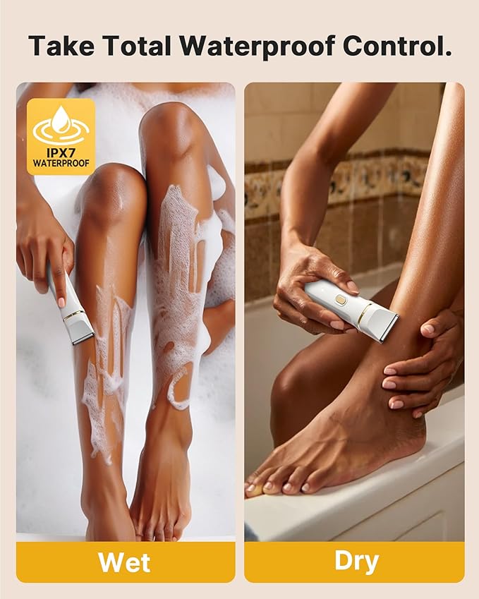 Upgraded Bikini Trimmer for Women, Dermave Bikini Shaver [2in1 & Painless] Electric Face Razors/Shaver, [Waterproof] Pubic Body Hair Trimmer, Replaceable Ceramic Blade, Charge Dock, Gifts for Women-Velvo Beauty