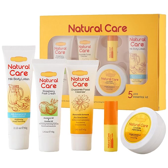 facial skin care set - facial gift sets for women - mini skincare products - body lotion, foot cream, cleanser, lip balm, hand salve-Velvo Beauty