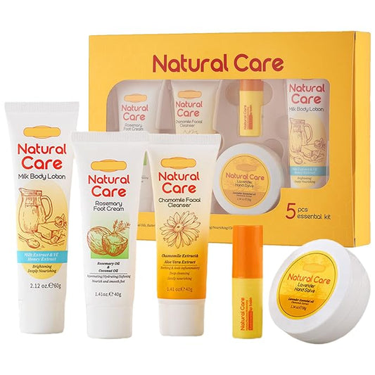 facial skin care set - facial gift sets for women - mini skincare products - body lotion, foot cream, cleanser, lip balm, hand salve-Velvo Beauty