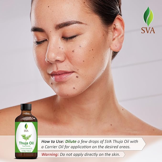 SVA Thuja Essential Oil – 4 Fl Oz – 100% Natural Thuja Oil - for Diffuser, Hair Care, Face, Skin Care, Aromatherapy, Scalp and Body Massage, Soap and Candle Making – with Dropper-Velvo Beauty