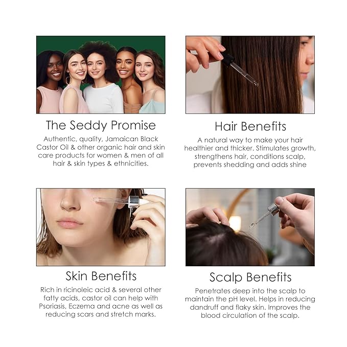 Seddy Organic Jamaican Black Castor Oil - with Rosemary & Peppermint in Glass Bottle - Cold Pressed | Hexane-Free | Promotes Hair Growth | Strengthens Hair | Hair Treatment Oil - 3.4 Fl. Oz-Velvo Beauty