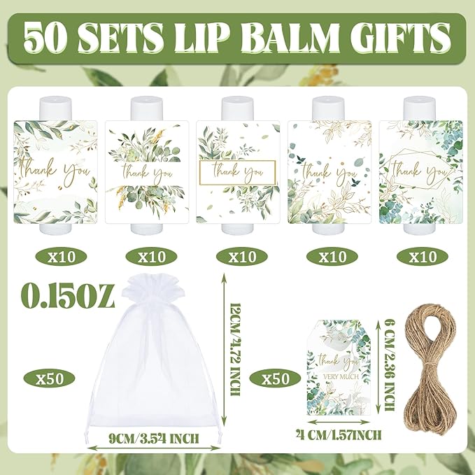 50 Set Employee Appreciation Gifts Bulk Baby Shower Favors Lip Balms Bulk Thank You Gifts Wedding Bridal Shower Bachelorette Gifts Prizes for Guests Women Teacher Coworker Nurse(Eucalyptus)-Velvo Beauty
