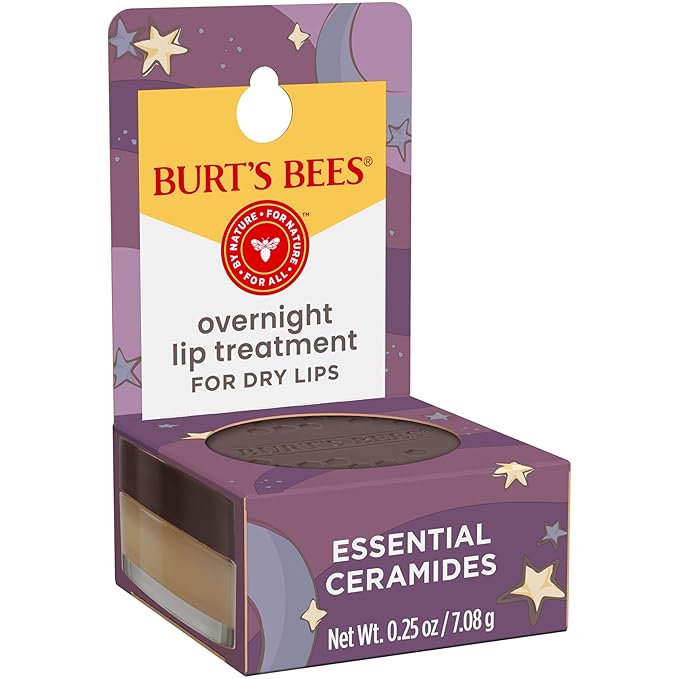 Burt's Bees Overnight Intensive Lip Treatment, 0.25 oz - Moisturizing, Restorative, Reduces Fine Lines, Vitamin E, Ceramides Oils, Leaping Bunny Certified, Compact Jar-Velvo Beauty