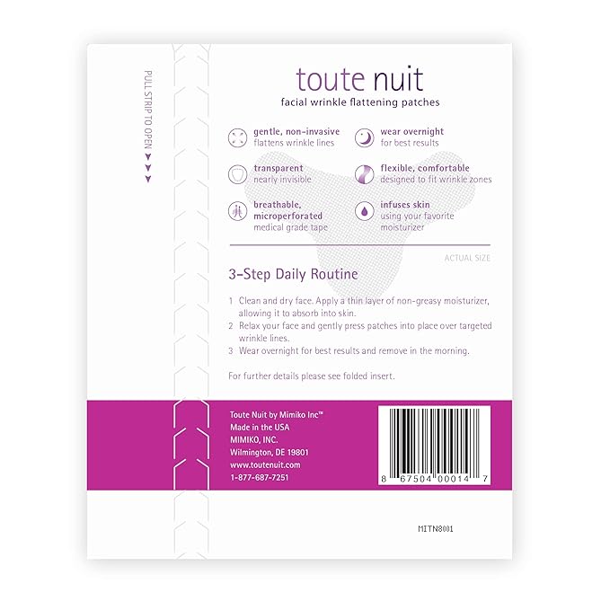 Toute Nuit Wrinkle Patches – Y Shape – Face Tape for Forehead, Between the Eyes & Around Mouth – Hypoallergenic Anti Wrinkle Patches – 20 Count, Made in USA-Velvo Beauty