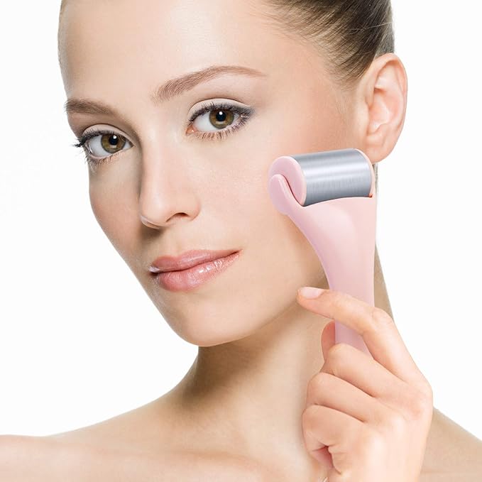 Ice Roller for Face and Eye 2 Pcs,Face Roller Skin Care for Puffiness,Migraine,Pain Relief,Eye Roller For Puffy Eyes Dark Circles,Stainless Steel Facial Roller (Pink)-Velvo Beauty