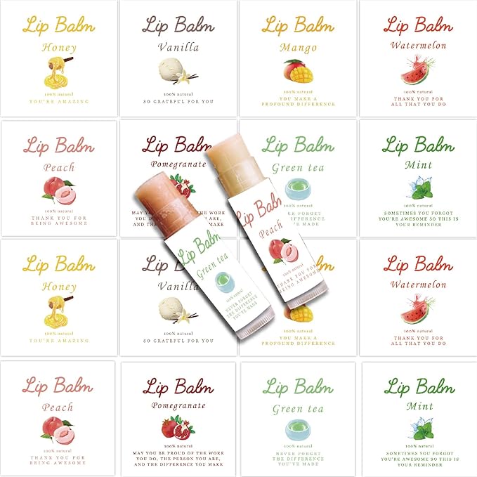 CRASPIRE 80Pcs 8 Styles Labels for Lip Balm Coated Paper Paster Honey Fruit Square Tubes Lip Balm Labels Stickers Natural Homemade Self-adhesive Stickers Logo for Containers Cosmetics Lipsticks-Velvo Beauty