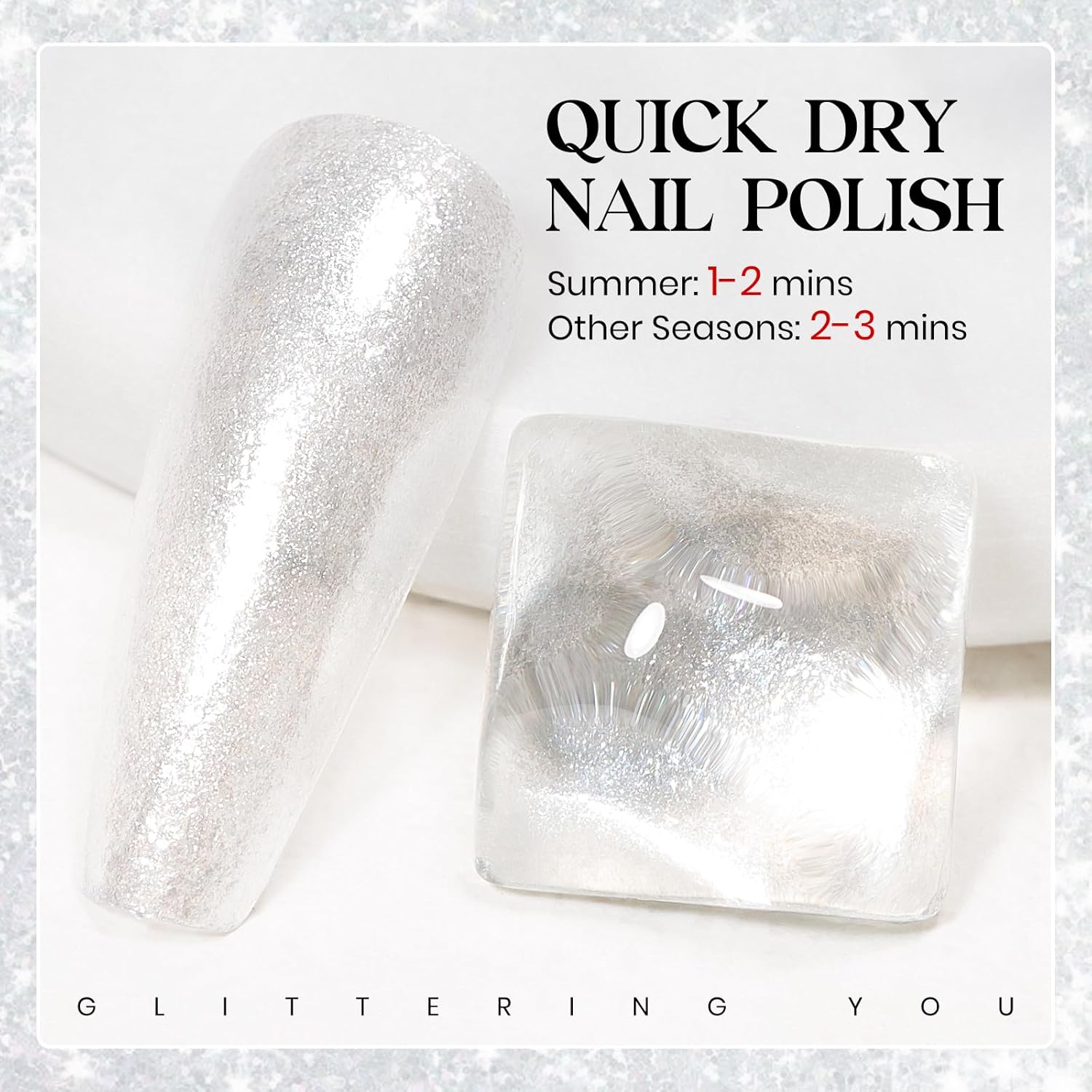 MIZHSE Translucent Shimmering Nail Polish, Quick Dry Clear Glitter White Nail Polish Air Dry Fast, 15ml High Glossy Sparkly Shiny Nail Art Salon Manicure Home-Velvo Beauty