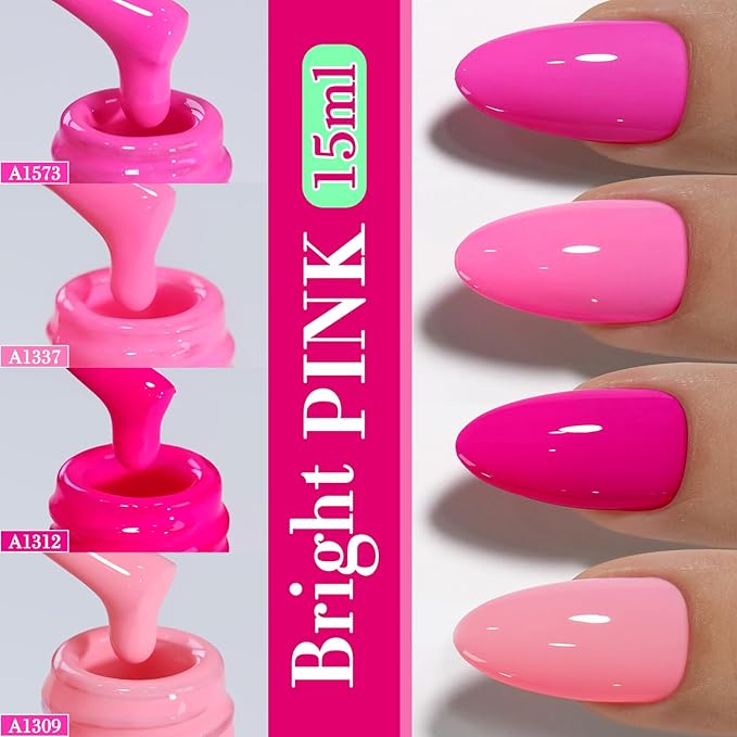 Double Rhythm 6 Pcs 15 ML Gel Polish Set Same Color Same Bottle Soak Off Gel Polish Kit Nail Art Manicure Salon DIY at Home for Women (Bright Neon Light Pink Purple-T6-13)-Velvo Beauty