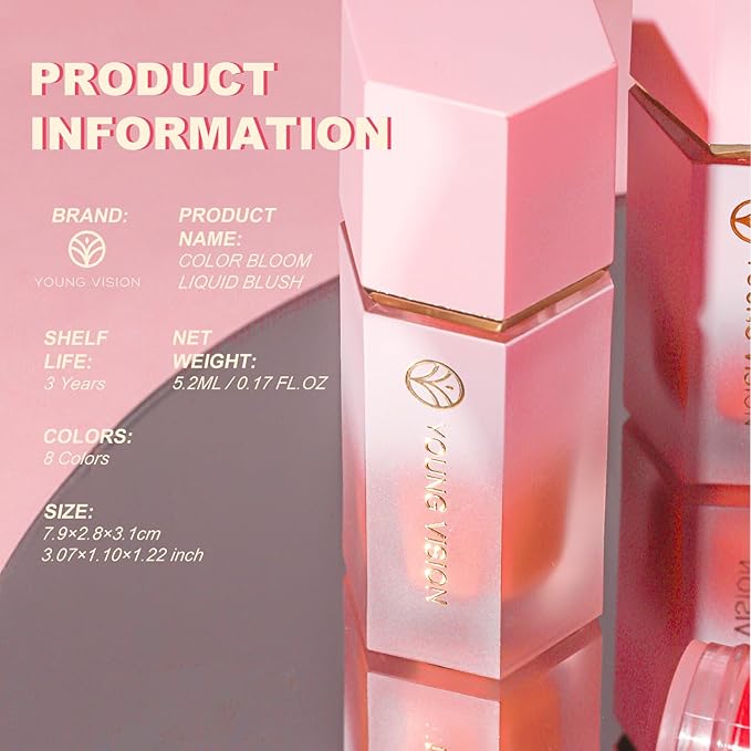 YOUNG VISION Liquid Cheek Blush -Soft Cream Rouge/Blusher Makeup, Buildable Gel-Cream Formula, Long-Wearing, Dewy Finish-Velvo Beauty
