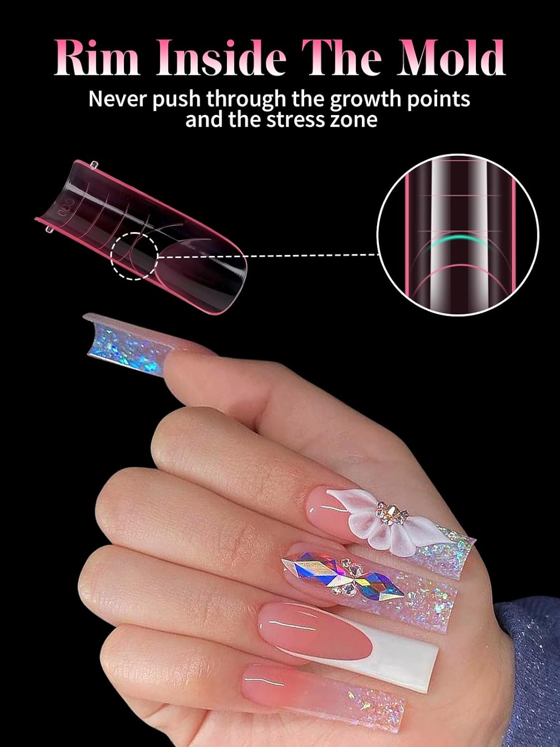 EBANKU Dual Nail Forms for Poly Extension Gel, 150 PCS Pink Nail Molds Reusable 15 Sizes Nail Extension Forms for Builder Gel Manicure Design Salon DIY-Velvo Beauty