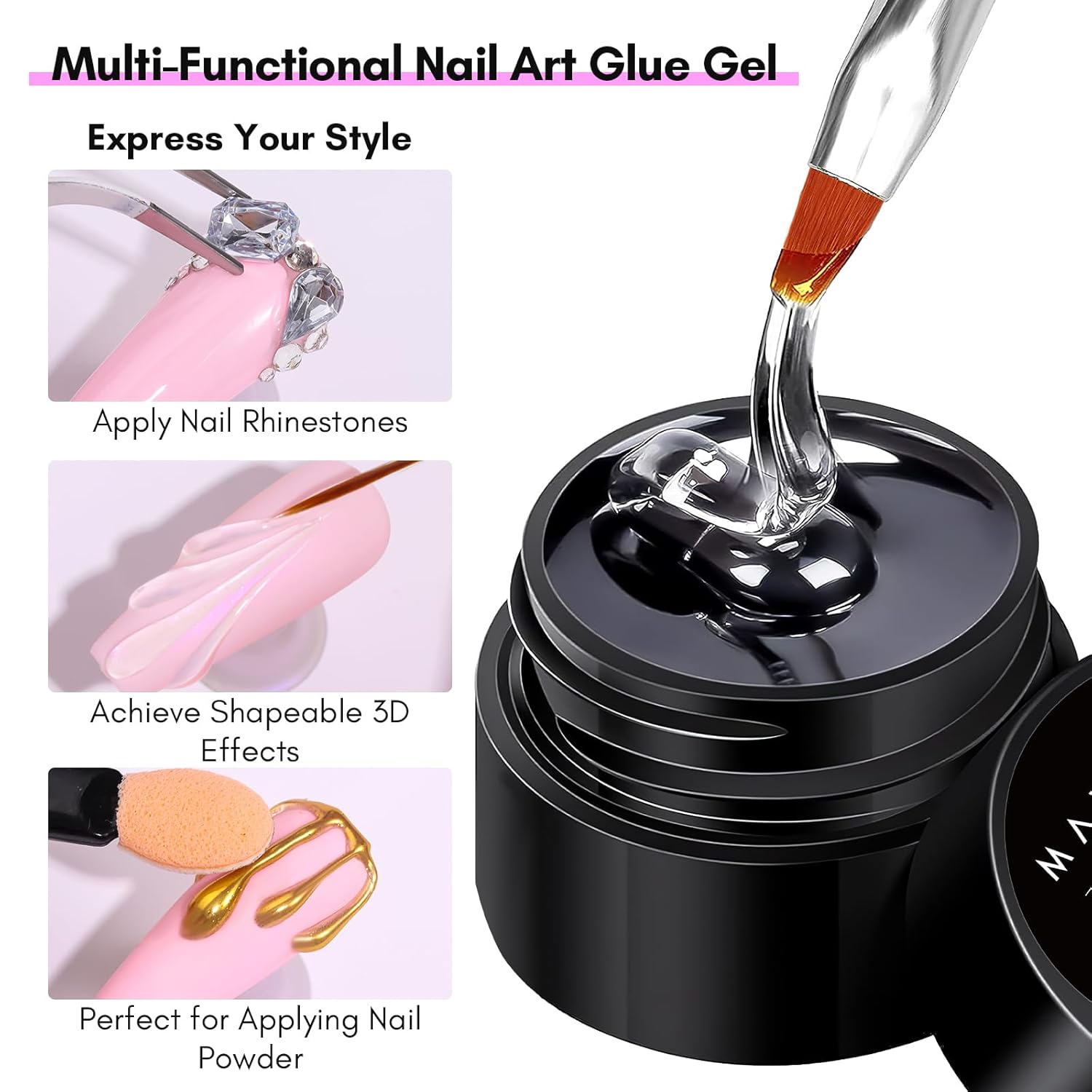 Makartt Nail Rhinestone Glue Gel with Brush Pen Set, 15ml Clear Nail Gem Glue Wipe-Off Super Strong Adhesive Nail Art Glue Gel for Nail Decorations 3D Stones Charms Flowers, Nail Lamp Needed-Velvo Beauty