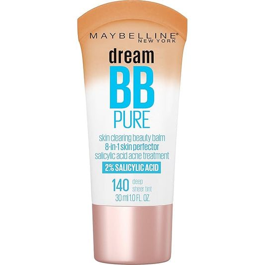Maybelline Dream Pure Skin Clearing BB Cream, 8-in-1 Skin Perfecting Beauty Balm With 2% Salicylic Acid, Sheer Tint Coverage, Oil-Free, Deep, 1 Count-Velvo Beauty