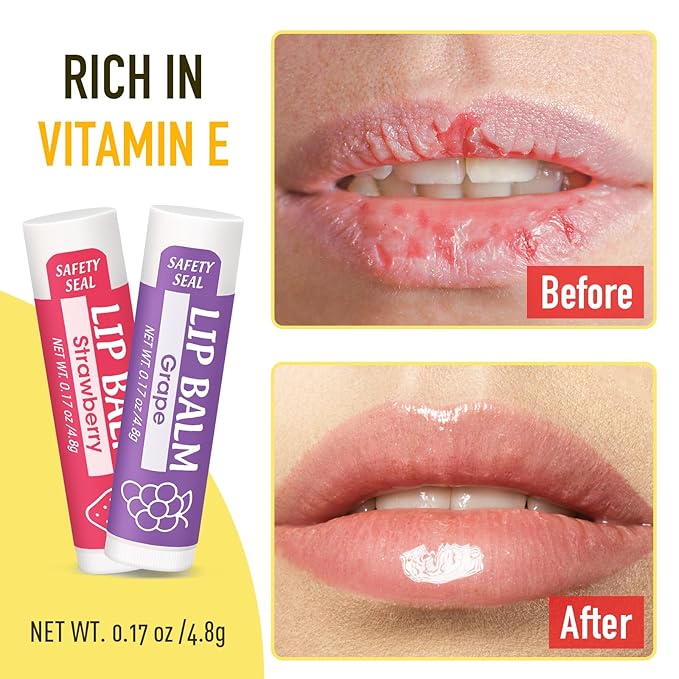 Lip Balm, 8 Pack Natural Bulk with Vitamin E & Coconut Oil, Moisturizing Dry Cracked Lips Protection, 8 Flavors - Stocking Stuffers-Velvo Beauty