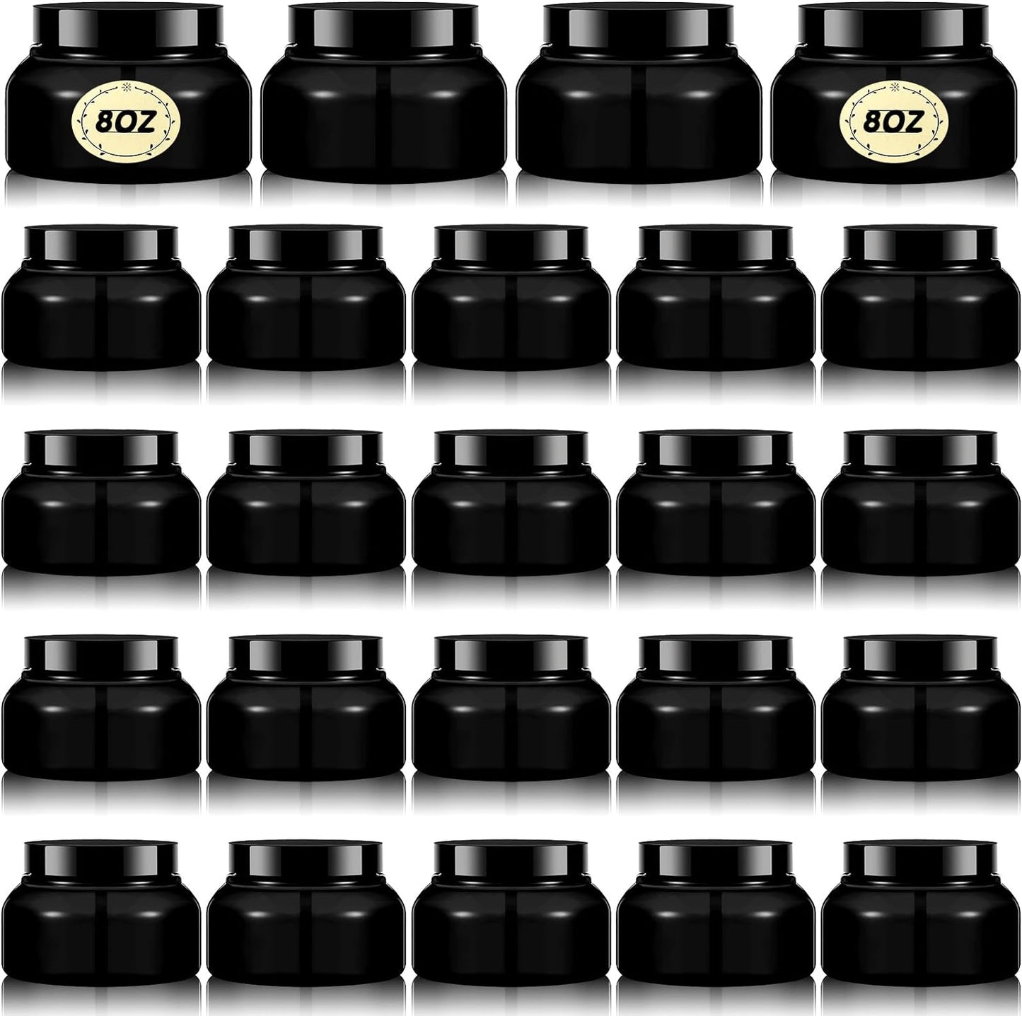 Tessco 24 Pack Plastic Jars with Lids Labels Empty Clear Plastic Jars Round Refillable Cosmetic Containers Body Butter Containers Bulk Sugar Scrub Bottle for Make Up(8 oz,Black)-Velvo Beauty