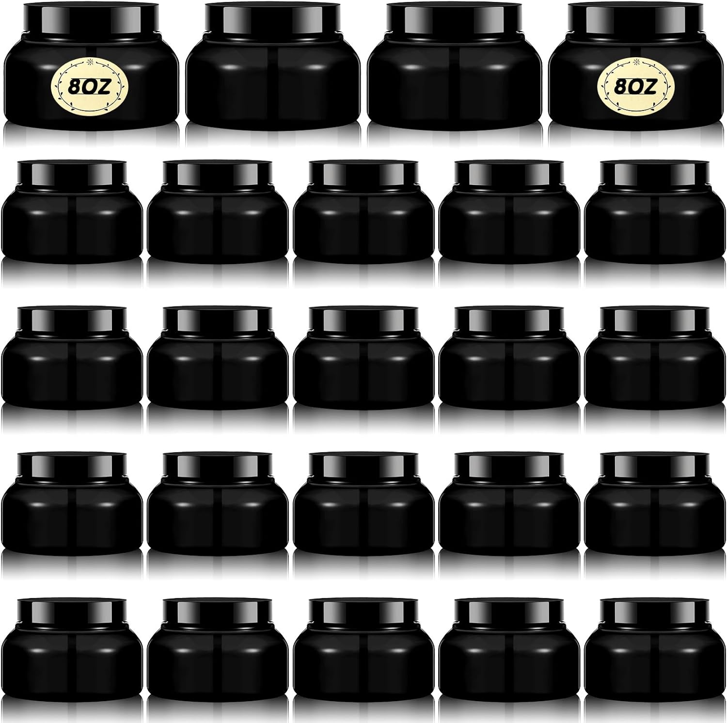Tessco 24 Pack Plastic Jars with Lids Labels Empty Clear Plastic Jars Round Refillable Cosmetic Containers Body Butter Containers Bulk Sugar Scrub Bottle for Make Up(8 oz,Black)-Velvo Beauty