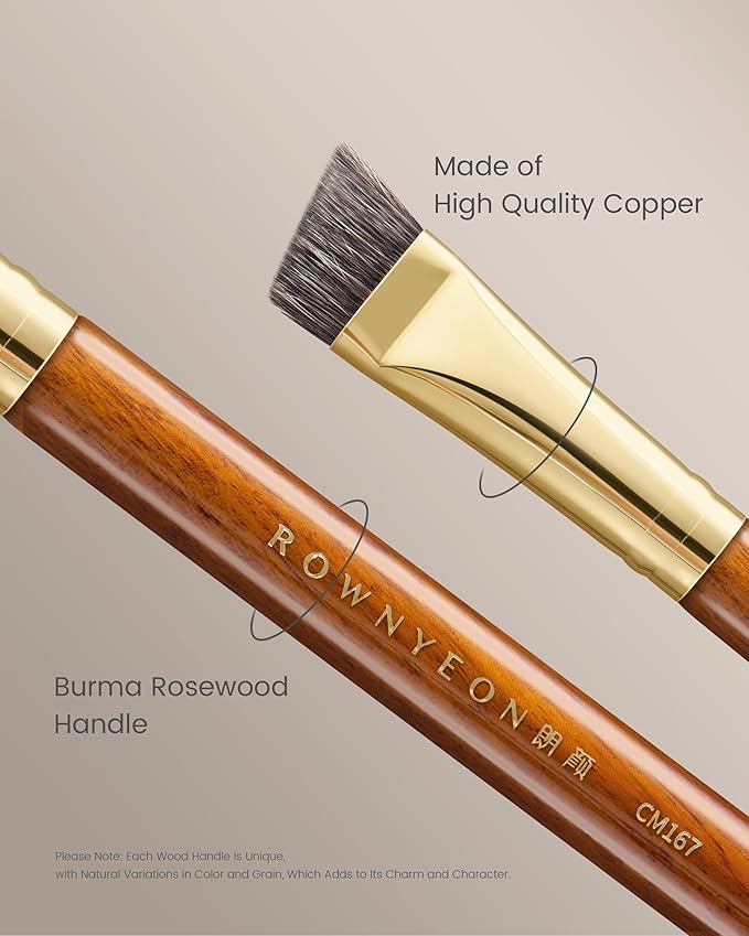 Desert Oak Series Flat Angled Eyebrow Brush - Straight Edge Design for Natural Hair-Like Strokes, 50% Weasel & Goat Hair Blend, Ebana Handle & Brass Ferrule (CM 167)-Velvo Beauty