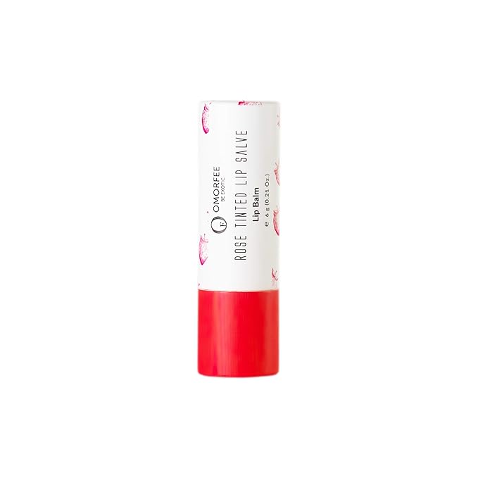 Omorfee 100% Organic Tinted Lip Balm Stick Treatment, Natural Lip Tint Gloss, Long Lasting Rose Lip Tint, Strawberry Flavor, Beetroot & Cocoa Butter, Pink Red Color, Moisturizing Lip Balm - 6g/0.21Oz-Velvo Beauty