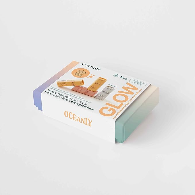 ATTITUDE Oceanly Radiant Skin Daily Facial Care Routine Box Set, EWG Verified, Plastic-free, Plant and Mineral-Based Ingredients, Vegan and Cruelty-free, PHYTO GLOW, Set of 4 Travel Size Bars-Velvo Beauty