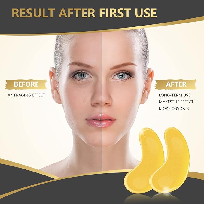 24K Gold Eye Mask, 30 Pairs, Natural Anti-aging Eye Pads for Puffy Eyes, Dark Circles, and Eye Bags with Amino Acid & Collagen, with Revitalize and Hydrate Your Skin-Velvo Beauty