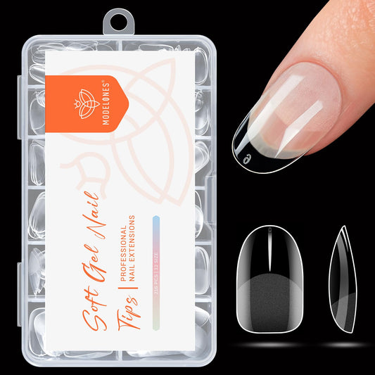 modelones Short Oval Nail Tips, Pre-shaped Soft Gel Tips Fake Nails False Acrylic Clear Full Cover Press on Extension Kit Gel Manicure DIY at Home 216PCS 12Sizes-Velvo Beauty