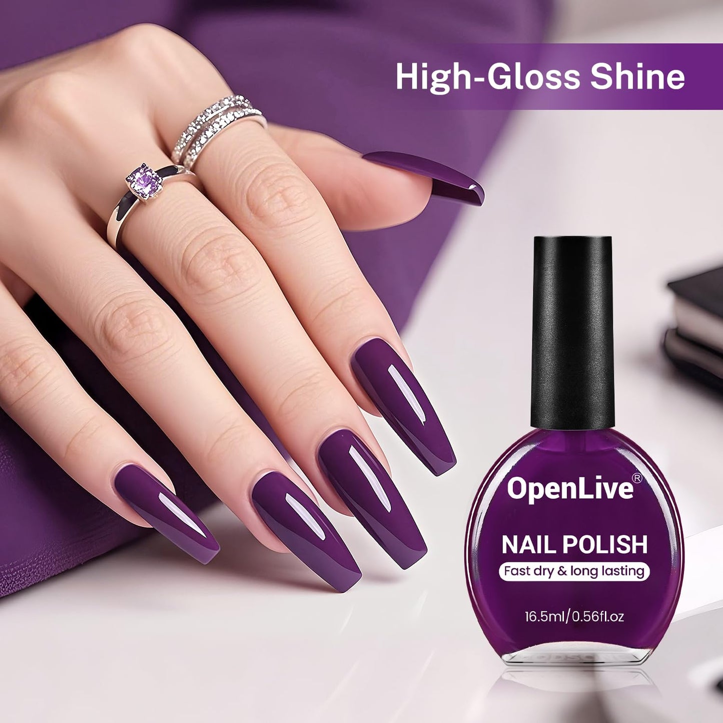 16.5ml Purple Nail Polish Large Volume Quick Drying Nail Polish, Fast Drying and Long Lasting Color Nail Art DIY Home Manicure Gift for Women-Velvo Beauty
