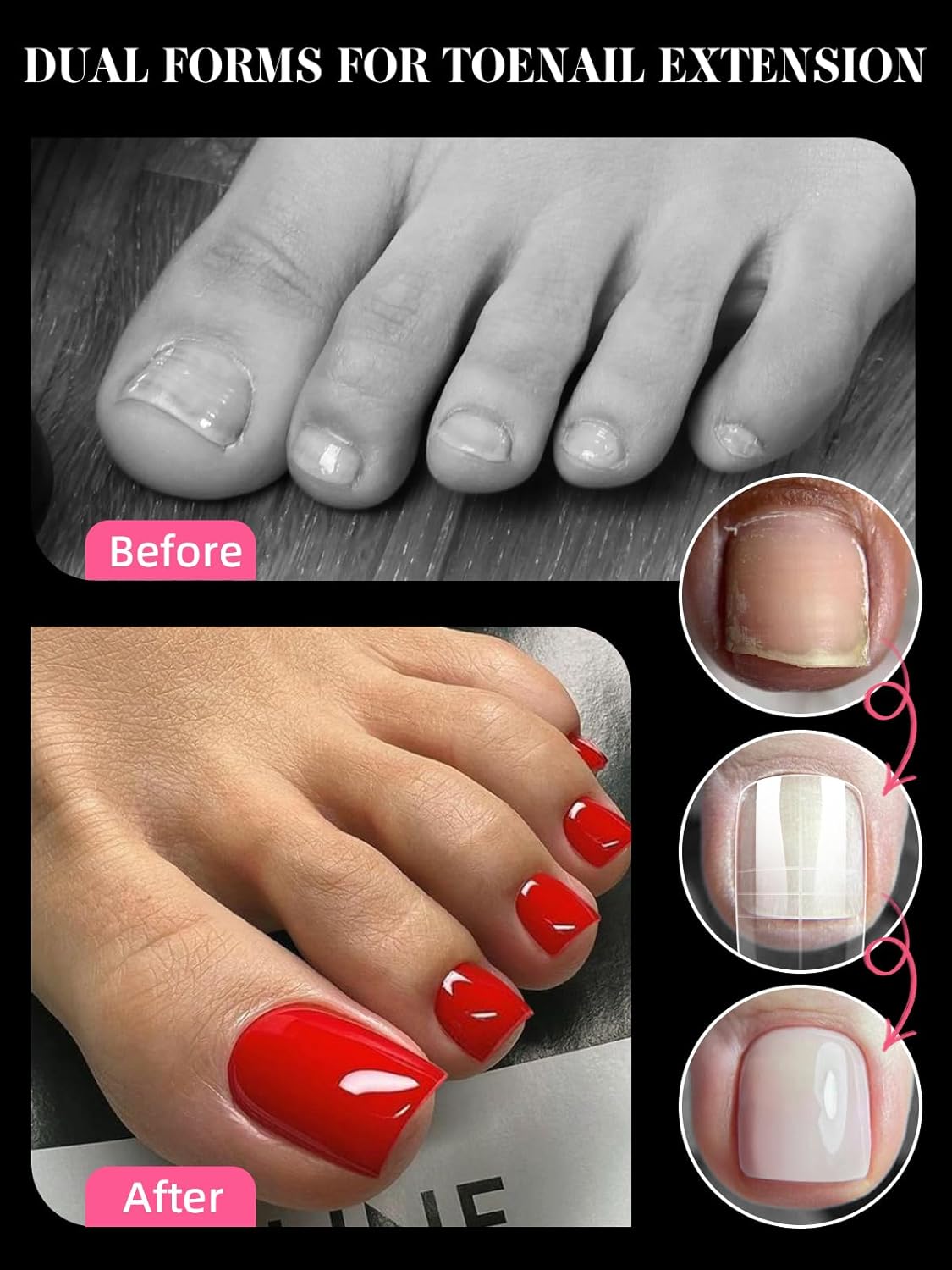 EBANKU Poly Gel Nail Forms Kit for Toes - 150PCS Reusable Dual Toenail Forms for Builder Gel, Toe Nail Kit with 2.5oz Slip Solution, Brush, File, 5PCS Clips - 15 Sizes-Velvo Beauty